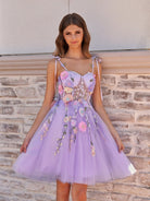 Janeka | A - Line Lavender Bloom Mini Homecoming Dress - KissProm
