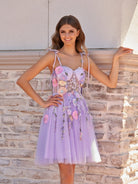 Janeka | A - Line Lavender Bloom Mini Homecoming Dress - KissProm