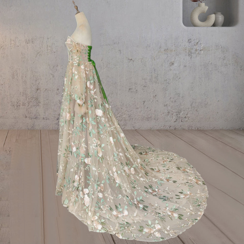 A-Line Light Green Sweetheart Pearl Wedding Dress