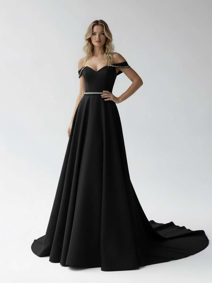 KissDress-A-Line Off the Shoulder Beaded Wedding Dress