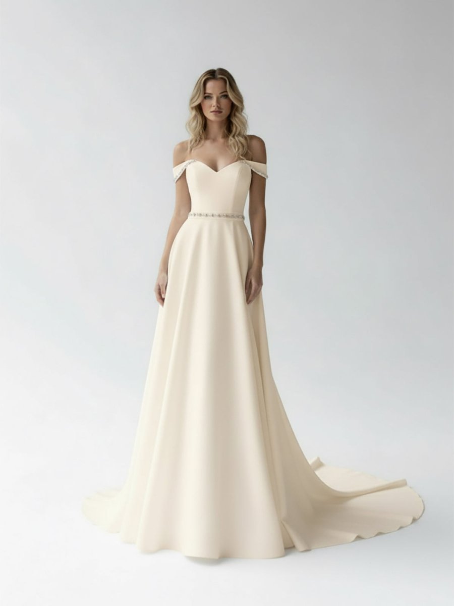 KissDress-A-Line Off the Shoulder Beaded Wedding Dress