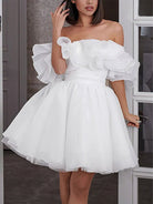KissDress-Zephyr  A-Line Off-The-Shoulder Sleeveless Short Mini Organza Wedding Dresses