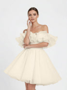 KissDress-Zephyr  A-Line Off-The-Shoulder Sleeveless Short Mini Organza Wedding Dresses