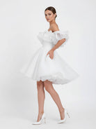 KissDress-Zephyr  A-Line Off-The-Shoulder Sleeveless Short Mini Organza Wedding Dresses