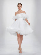 KissDress-Zephyr  A-Line Off-The-Shoulder Sleeveless Short Mini Organza Wedding Dresses