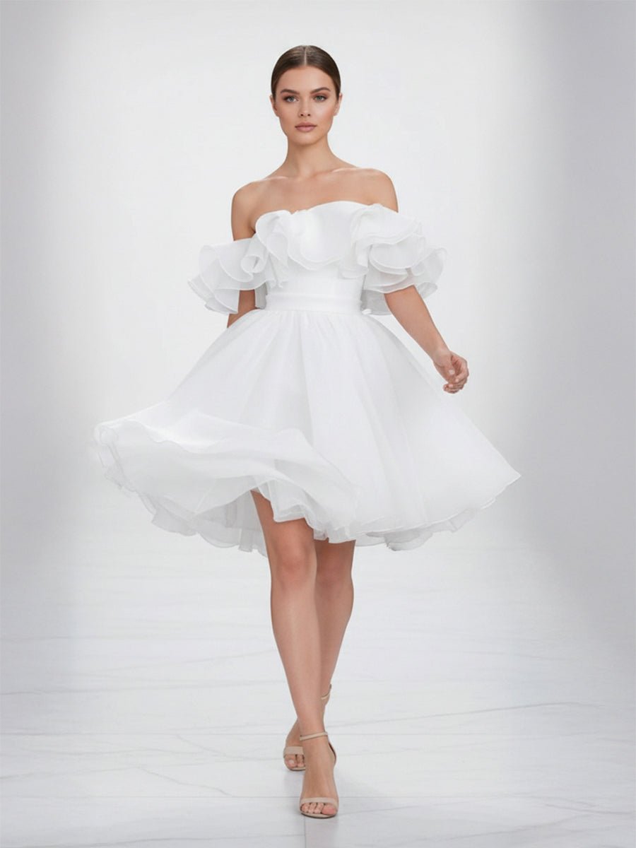 KissDress-Zephyr  A-Line Off-The-Shoulder Sleeveless Short Mini Organza Wedding Dresses