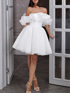KissDress-Zephyr  A-Line Off-The-Shoulder Sleeveless Short Mini Organza Wedding Dresses