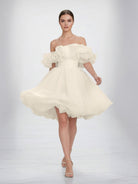 KissDress-Zephyr  A-Line Off-The-Shoulder Sleeveless Short Mini Organza Wedding Dresses