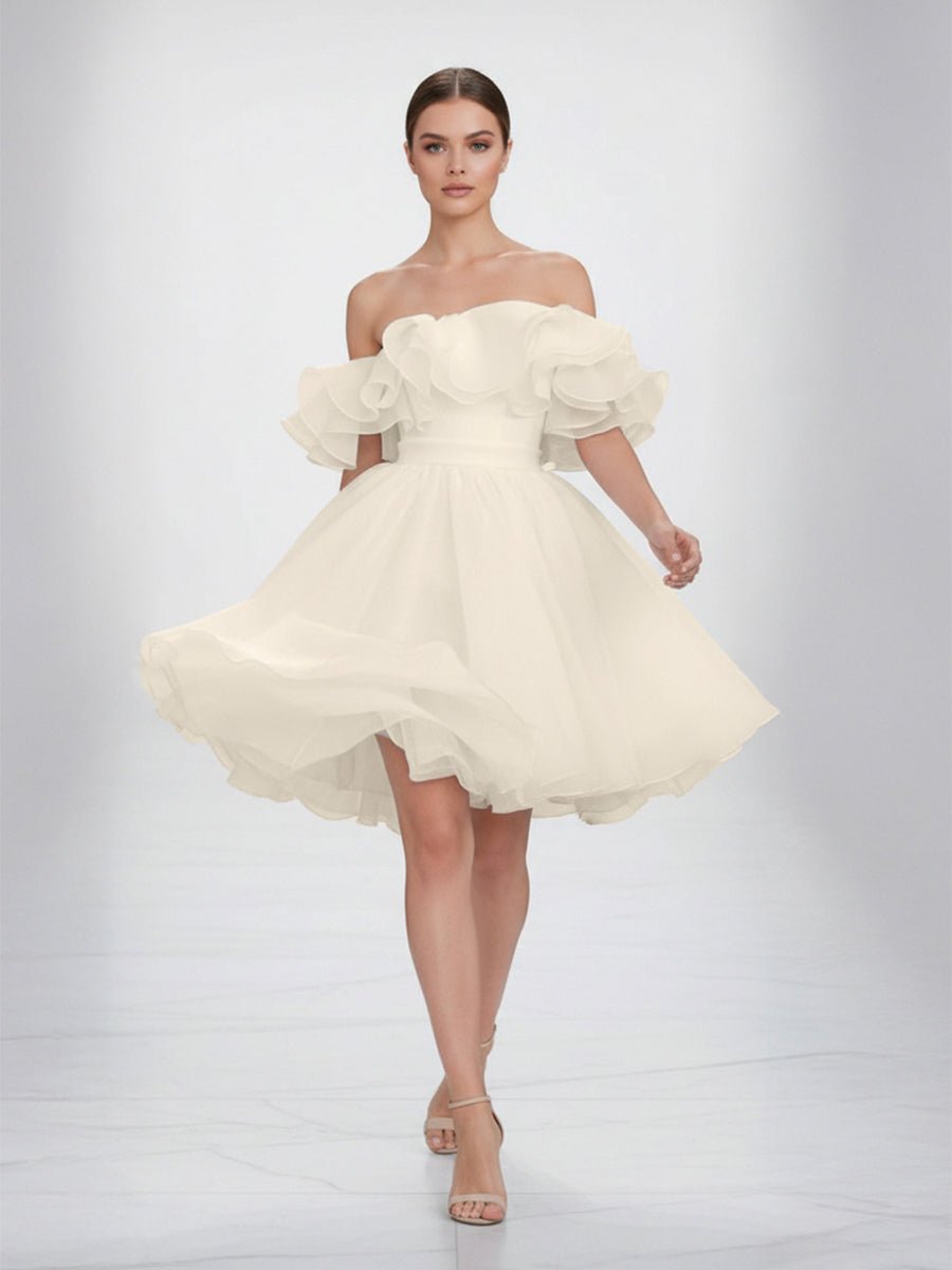 KissDress-Zephyr  A-Line Off-The-Shoulder Sleeveless Short Mini Organza Wedding Dresses