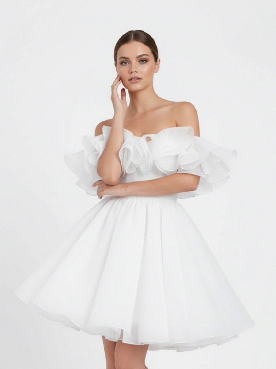KissDress-Zephyr  A-Line Off-The-Shoulder Sleeveless Short Mini Organza Wedding Dresses