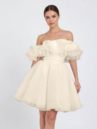 KissDress-Zephyr  A-Line Off-The-Shoulder Sleeveless Short Mini Organza Wedding Dresses