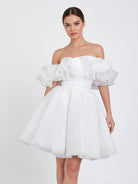 KissDress-Zephyr  A-Line Off-The-Shoulder Sleeveless Short Mini Organza Wedding Dresses