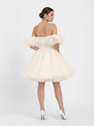 KissDress-Zephyr  A-Line Off-The-Shoulder Sleeveless Short Mini Organza Wedding Dresses