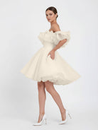 KissDress-Zephyr  A-Line Off-The-Shoulder Sleeveless Short Mini Organza Wedding Dresses