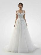 KissDress-Elodika  A-Line Off-The-Shoulder Tulle Wedding Dresses With Appliques Lace