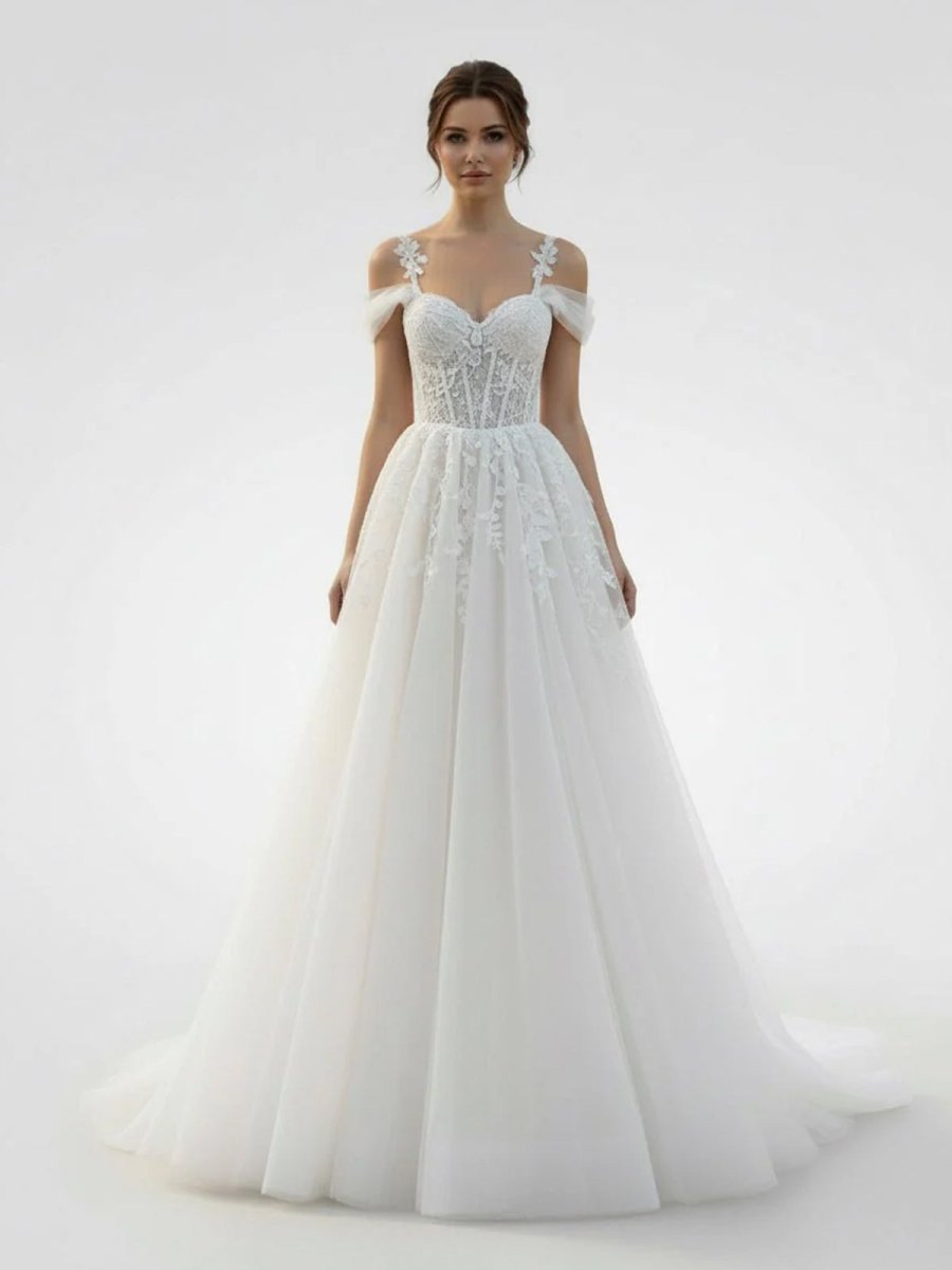 KissDress-Elodika  A-Line Off-The-Shoulder Tulle Wedding Dresses With Appliques Lace