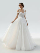 KissDress-Elodika  A-Line Off-The-Shoulder Tulle Wedding Dresses With Appliques Lace