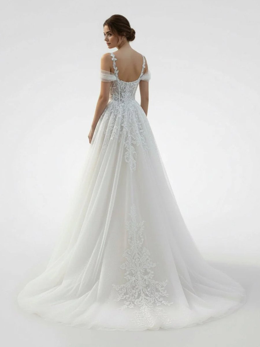 KissDress-Elodika  A-Line Off-The-Shoulder Tulle Wedding Dresses With Appliques Lace