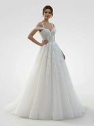 KissDress-Elodika  A-Line Off-The-Shoulder Tulle Wedding Dresses With Appliques Lace