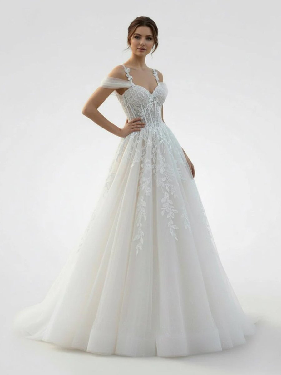 KissDress-Elodika  A-Line Off-The-Shoulder Tulle Wedding Dresses With Appliques Lace