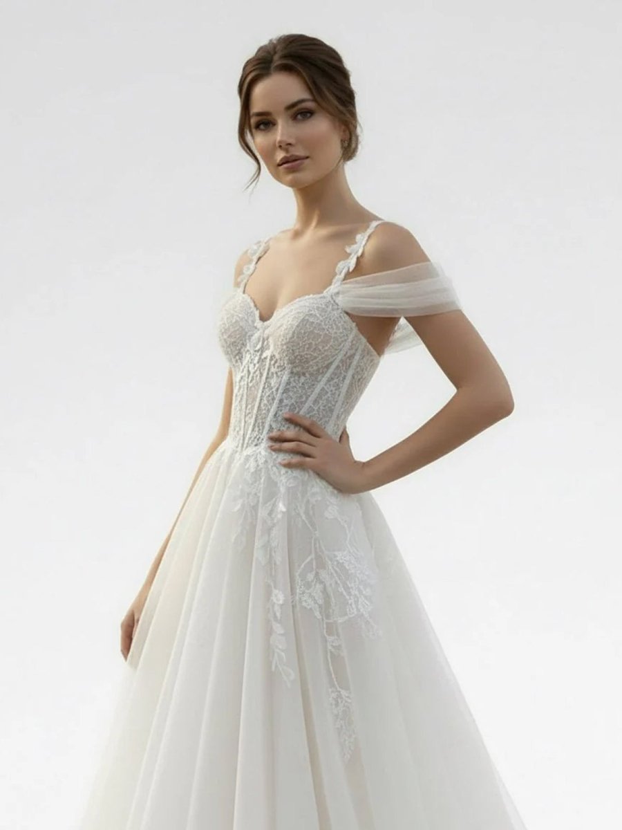 KissDress-Elodika  A-Line Off-The-Shoulder Tulle Wedding Dresses With Appliques Lace