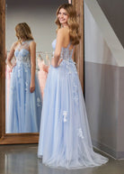 A Line One Shoulder Black Long Prom Dress with Appliques - KissProm