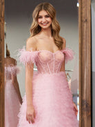 Ingrid |A Line Sweetheart Tiered Tulle Long Prom Dress With Slit - KissProm