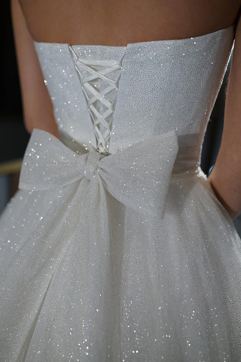 A Line Sweetheart Sparkly Bohemian Wedding Dress Bridal Gown