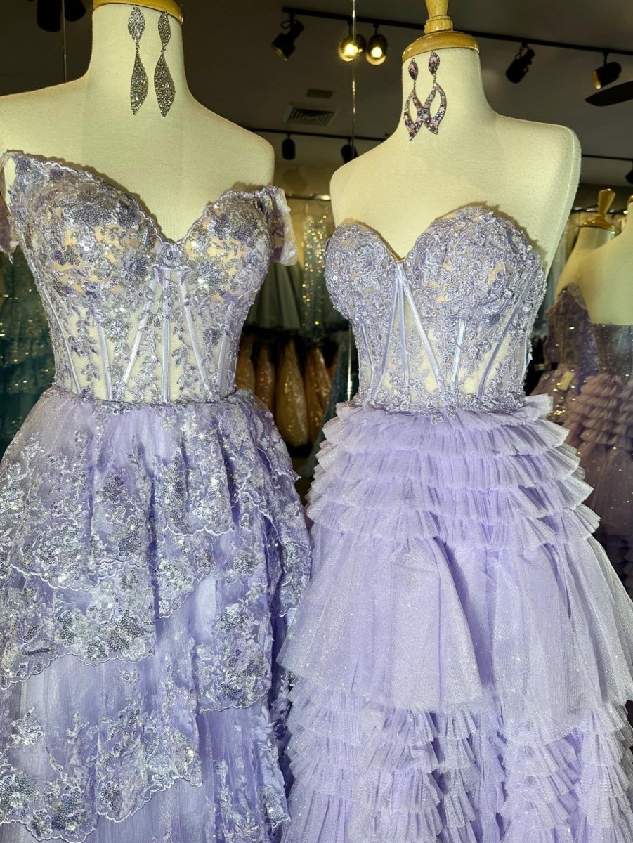 Adelyn |A - Line Sweetheart Tiered Long Tulle Prom Dress - KissProm