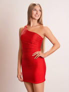 Addison | Sheath One Shoulder Red Short Homecoming Dress With Beading - KissProm