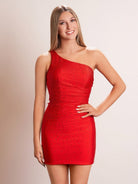 Addison | Sheath One Shoulder Red Short Homecoming Dress With Beading - KissProm
