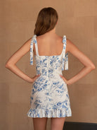 Adelisse | White - Sheath V Neck Floral Corset Homecoming Dresses with Bow Straps - KissProm