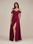 KissDress-Agate Berry A Line Chiffon Off the Shoulder Long Bridesmaid Dress