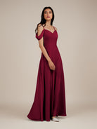 KissDress-Agate Berry A Line Chiffon Off the Shoulder Long Bridesmaid Dress