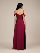 KissDress-Agate Berry A Line Chiffon Off the Shoulder Long Bridesmaid Dress