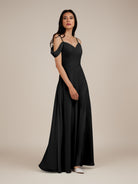 KissDress-Agate Black A Line Chiffon Off the Shoulder Long Bridesmaid Dress