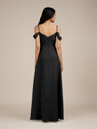 KissDress-Agate Black A Line Chiffon Off the Shoulder Long Bridesmaid Dress