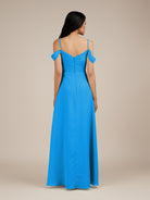 KissDress-Agate Blue Jay A Line Chiffon Off the Shoulder Long Bridesmaid Dress