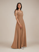 KissDress-Agate Bronzer A Line Chiffon Off the Shoulder Long Bridesmaid Dress