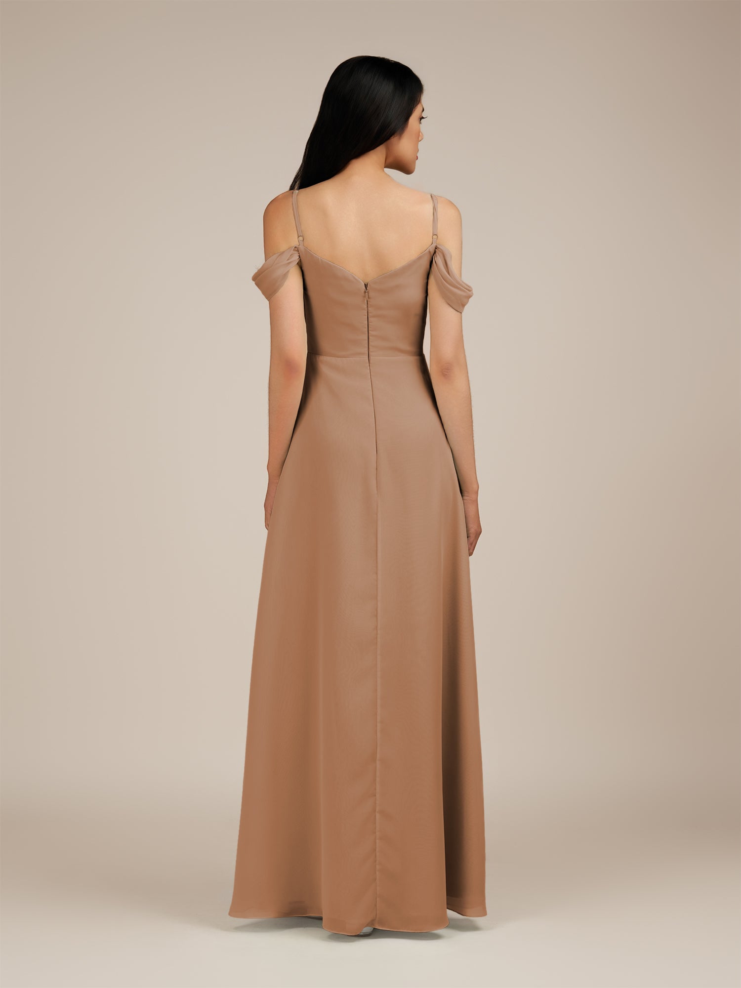 KissDress-Agate Bronzer A Line Chiffon Off the Shoulder Long Bridesmaid Dress