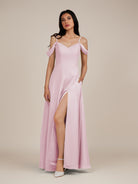 KissDress-Agate Candy Pink A Line Chiffon Off the Shoulder Long Bridesmaid Dress