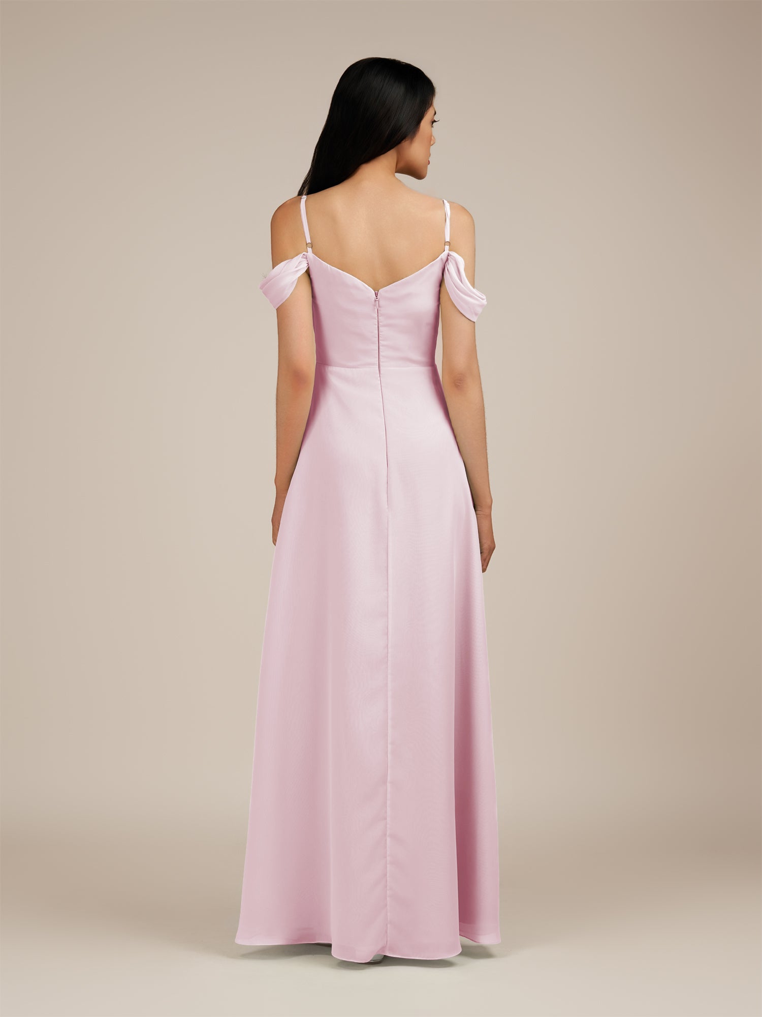 KissDress-Agate Candy Pink A Line Chiffon Off the Shoulder Long Bridesmaid Dress