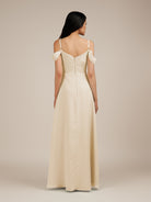 KissDress-Agate Champagne A Line Chiffon Off the Shoulder Long Bridesmaid Dress