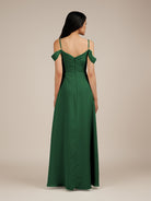 KissDress-Agate Dark Green A Line Chiffon Off the Shoulder Long Bridesmaid Dress