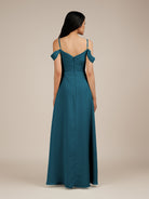 KissDress-Agate Dark Teal A Line Chiffon Off the Shoulder Long Bridesmaid Dress