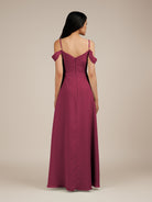 KissDress-Agate Desert Rose A Line Chiffon Off the Shoulder Long Bridesmaid Dress