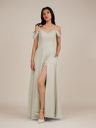 KissDress-Agate Dove Gray A Line Chiffon Off the Shoulder Long Bridesmaid Dress