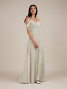 KissDress-Agate Dove Gray A Line Chiffon Off the Shoulder Long Bridesmaid Dress
