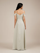 KissDress-Agate Dove Gray A Line Chiffon Off the Shoulder Long Bridesmaid Dress