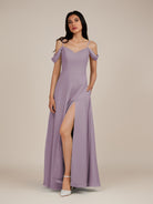 KissDress-Agate Dusk A Line Chiffon Off the Shoulder Long Bridesmaid Dress